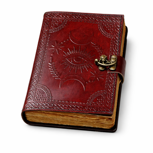 Carnet A5 en cuir vintage avec couverture rigide, motif œil porte-bonheur et lune en relief, reliure filée faite à la main, personnalisable avec logo, qualité supérieure, vente en gros - Product Image 2