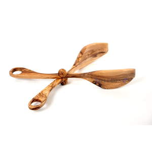 Juego de 2 utensilios para servir ensalada de madera de mango hechos a mano, ecológicos, con mango de esmalte Ikkat amarillo, cucharas y tenedores para servir, pinzas para ensalada de madera. - Product Image 3