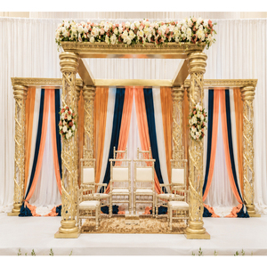 Mandap de Boda de Metal Dorado de Lujo con Decoración Floral y Diseño Desmontable, Mandap de Cristal FRP Dorado para Bodas Tradicionales Tamiles - Product Image 1