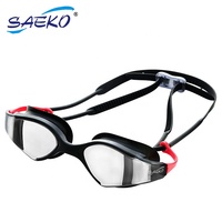 Gafas de Natación SAEKO con Lentes de PC Espejadas Negras de Visión Amplia, Correa Elástica, Ajuste Cómodo, Deportivas, Certificadas ISO, para Exteriores