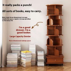 Libreria Girevole a 360° Aggiornata, Scaffale Portaoggetti a 6 Ripiani in Legno con Ruote, Stile Nordico - Product Image 3