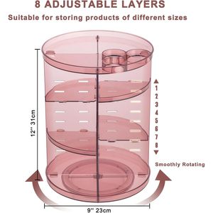 Organizzatore Trucchi Girevole Fai-da-te a 8 Livelli Regolabili, Porta Cosmetici Girevole a 360°, Carosello Porta Trucchi a 8 Strati Regolabili - Product Image 2