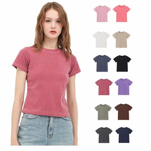 Women's Knitted Crop Top Crew Neck Short Sleeve Solid Color Casual T-Shirt Slim Fit All Seasons Streetwear Plus Sizes OEM ODM - Product Image 3
