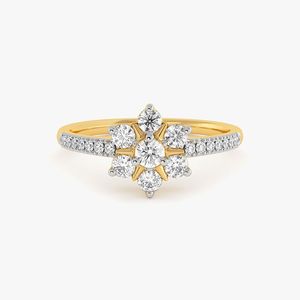 Yellow Gold Seven Stone Floral Cluster Lab Grown Diamond Ring - Product Image 1