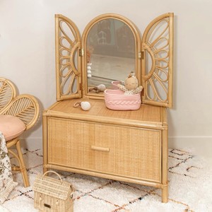 Toddler makeup <b>table</b> boho-inspired kid bedroom <b>decoration</b> natural rattan <b>dressing</b> desk vanity - Product Image 2