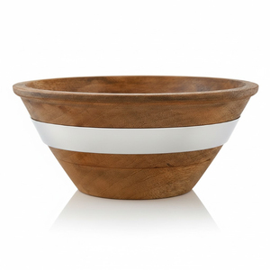 Traditional Round Wooden Serving Bowl for <b>Tabletop</b> Food and Salad Servings Kitchenware Dinnerware Bowls With Metal Accent - Product Image 4