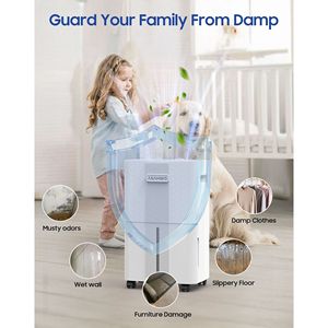 21 Pt. 1600 mq. Bianco 1600 mq. Deumidificatore con secchio e tubo di scarico per cantine, garage e ambienti umidi - Product Image 4