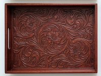 Plateau de service en bois sculpté rectangulaire avec poignée latérale pour thé et café, idéal pour la maison, l'hôtel, la table à manger, fait main, modèle unique