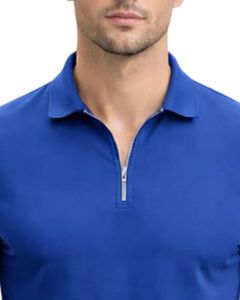 Polo en coton bleu roi pour homme avec col demi-zip, coupe ajustée, manches courtes, tenue décontractée d'été, fabricant OEM, approvisionnement en gros - Product Image 5