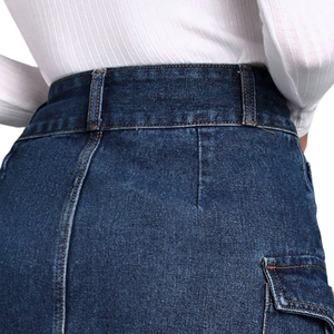 Minifalda vaquera cargo azul oscuro para mujer, cintura alta, con bolsillos utilitarios, informal, transpirable, de secado rápido, silueta en A, corte regular, para verano - Product Image 5