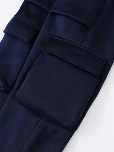 Boys' Autumn/Winter Fleece Heavyweight Windproof Cargo Pants Lining Pockets Elastic Waist Wide Leg for Outdoor Use-Regular Size - Product Image 6