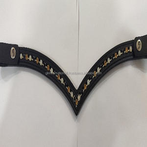 BANDE DE BROW DE CANAL VIDE EN FORME DE V ÉQUESTRE PERSONNALISER À LA MODE AVEC LE CUIR DE HAUTE QUALITÉ ET LA CHAÎNE MÉTALLIQUE DÉCORATIVE - Product Image 5