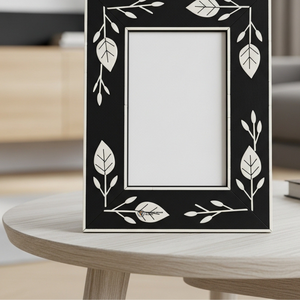 Premium Bone Inlay Picture <b>Frame</b> <b>Black</b> Floral Design Artisan Home Decor - Product Image 2