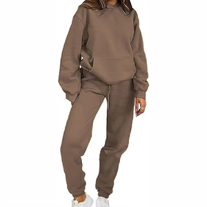 Wholesale Women's Hooded <b>Tracksuit</b> Sets Heavyweight Sportswear Set Casual Minimalist Black Co‑Ord Relaxed Fit Two‑Piece Set - Product Image 4