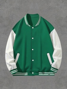 เสื้อแจ็คเก็ตสีเขียวสำหรับผู้ชาย สไตล์ลำลอง ปกคอพับ แขนยาว สีพื้น ผ้าโพลีเอสเตอร์ผสมคอตตอน เสื้อคลุมสำหรับฤดูใบไม้ร่วง สตรีทแวร์ - Product Image 1