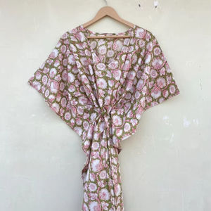 Vestido Kaftán Informal de Verano con Estampado Floral Tropical, sin Mangas, de Algodón, para Mujer, Ropa de Playa, Disponible en Rajasthan - Product Image 1