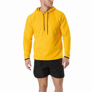 Men's Hooded Sweatshirt Regular Fit Knitted Fleece Casual Solid Color Autumn Wear Breathable Yellow Long Sleeve - Product Image 1
