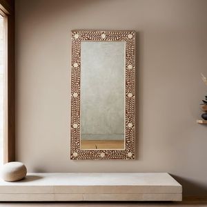 Miroir mural hexagonal en métal fait main avec incrustations de os, cadeau de mariage ou décoration intérieure pour salon et chambre à coucher - Product Image 6