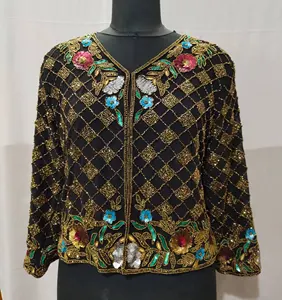 Wholesale Designer hand beaded colored sequinned Front open jacket/top