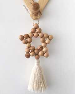 Ornements de Noël en perles de bois, forme boule, décorations artisanales traditionnelles, couleur or naturel et blanc, à suspendre - Product Image 3