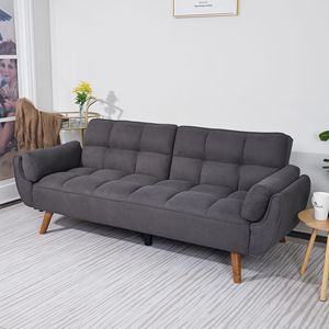 Divano Letto Convertibile Grigio Scuro da 75 Pollici con Braccioli Svasati, Stile Quadrato, Rivestimento in Tessuto per Soggiorno, Imbottitura in Schiuma - Product Image 4