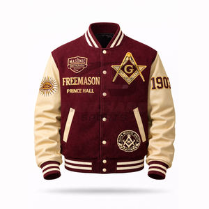 Veste universitaire personnalisée d'inspiration maçonnique – Corps en laine de qualité supérieure avec manches en cuir PU et symboles brodés - Product Image 2