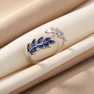 Bague Feuille de Saphir Bleu, Pierre Précieuse Taille Marquise, Bijou Botanique en Argent, Bague de Mode Élégante pour Femme, Vente en Gros - Product Image 1