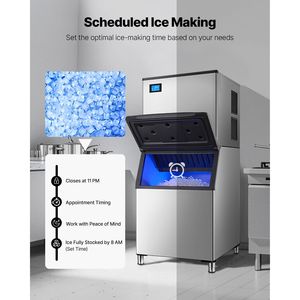 Macchina per il Ghiaccio Commerciale in Acciaio Inox da 26 Pollici, 800 Libbre/24h, Capacità di Stoccaggio 60kg, Autopulente, con Programmazione - Product Image 6
