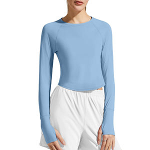 Haut de yoga pour femmes, manches longues, col rond, pour l'exercice, la course à pied, séchage rapide, vêtements de fitness, haut de yoga pour femmes - Product Image 3