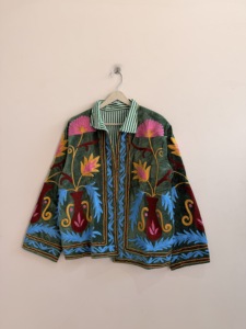 Exclusive Suzani Velvet Jacket Hand Embroidered Short <b>Coat</b> Boho Artisanal Outerwear - Product Image 2