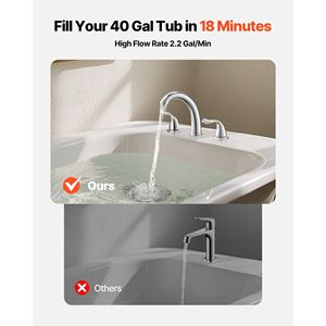 Rubinetto per vasca da bagno a 3 fori con cascata, a 2 maniglie, montaggio su piano, set rubinetteria per vasca con collo di cigno per bagno e doccia - Product Image 2