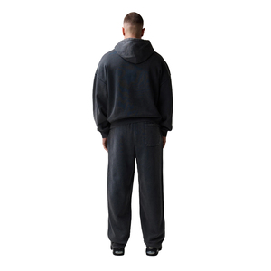 Ensemble de survêtement gris foncé à capuche pour homme, coupe ample, en coton, avec pantalon et sweat-shirt, décontracté, pour l'automne, couleur unie, poches latérales - Product Image 1