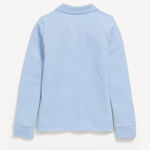 Chemises polo d'uniformes scolaires pour enfants en tissu piqué à manches longues avec logo personnalisé de couleur bleu clair - Product Image 2