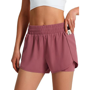 Shorts de course élégants pour femmes 2 en 1, taille haute, polyester, séchage rapide, pour la gym, le yoga, le sport, avec poche pour téléphone - Product Image 1