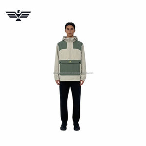 Chaqueta Anorak de Cuero con Capucha Personalizada para Hombre |   Chaqueta cortavientos impermeable con media cremallera |   Chaqueta de senderismo estilo motero con cinturón - Product Image 1