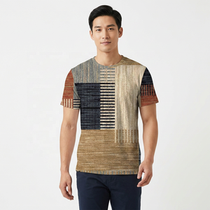 Men's <b>Patchwork</b> Pattern Digital Print Short Sleeve O-Neck Casual T-<b>Shirt</b> Regular Fit Woven Cotton Breathable Style - Product Image 3