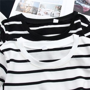 T-shirt rayé à manches longues pour femme, grande taille, avec logo OEM, élégant, noir et blanc, collection Printemps-Automne-Hiver 2026 - Product Image 3