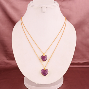 Collar de Plata de Ley Chapado en Oro de Doble Capa con Gema de Rubí Natural en Forma de Corazón, Moderno, para Mujer - Product Image 1