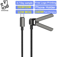 Cable de Carga Rápida Tipo-C de 240W 5A con Soporte para Teléfono, Trenzado de Nailon, PD 3.1, 1m/2m/3m, USB-C para iOS y Cámaras, con Logotipo Personalizado
