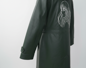 Veste coupe-vent longue à manches longues en cuir imperméable vert foncé avec doublure en coton écologique pour femme, logo personnalisé, automne - Product Image 6