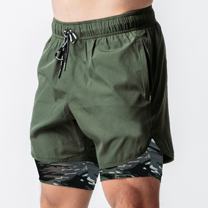 Shorts de course décontractés en toile unie pour hommes, avec doublure de compression, séchage rapide, imperméables, anti-plis, respirants, pour la gym et l'entraînement - Product Image 4