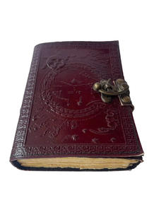 Dark Brown Genuine Leather Journal Notebook With Metal C-Lock Handmade Deckle Edge <b>Papers</b> Sun & Moon <b>Embossed</b> Note Book Or Diary - Product Image 2