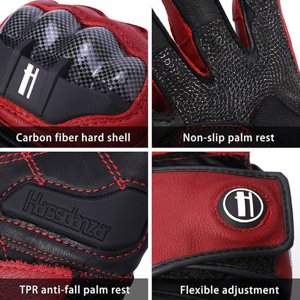 Heavy-Duty Leather Motocross <b>Gloves</b> for Men-Fleece Lined <b>Touchscreen</b> Non-Slip Premium Red/Black Winter Use - Product Image 4