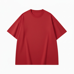 เสื้อยืดคอกลมผู้ชายผ้าฝ้าย 100% แบบสั่งทำพิเศษ คุณภาพสูง สีแดงล้วน พิมพ์ลาย ดีไซน์เรียบง่าย ความยาวปกติ - Product Image 1