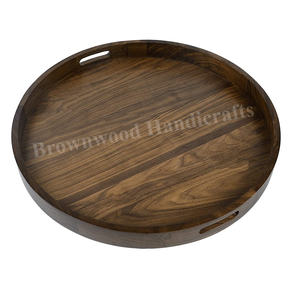 Handmade Burnt Color Round Mango Wood Serving Tray Set of 2 with Handles Premium Quality Direct Factory Sale at Wholesale <b>Price</b> - Product Image 4