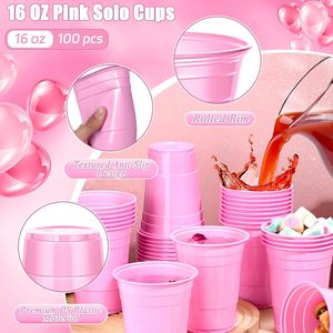 Confezione da 100 Bicchieri di Plastica Rosa da 16 oz, Resistenti, per Matrimoni, Compleanni, Lauree, Feste - Product Image 3