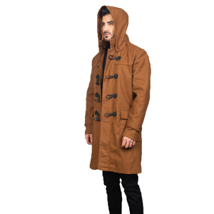 <b>Men's</b> <b>Long</b> Hooded Woolen Duffle Breathable Winter Warm Coat Genuine Leather Shell Thick Turn Down Collar Toggle Zipper Closure - Product Image 6