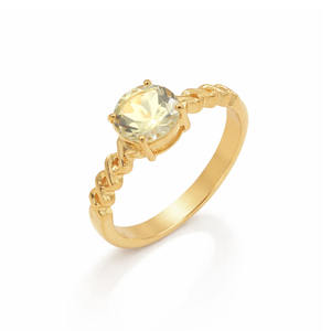 Anillo de Plata de Ley 925 con Aguamarina Amarilla, Corte Redondo, Diseño de Cuerda, Joyería de Moda - Product Image 1