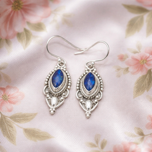 Boucles d'oreilles en lapis-lazuli de qualité supérieure, argent 925 plaqué or rose et or jaune, faites à la main, style bohème, bijoux statement, cadeau pour femme - Product Image 6