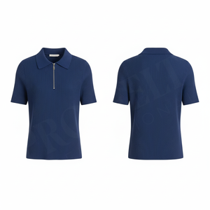 Polo en maille côtelée 100 % polyester de haute qualité, manches courtes, col zippé, coupe ajustée, décontracté, été, doux, extensible, respirant - Product Image 6
